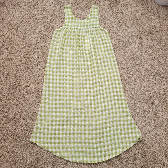 Lisa Says Gah Olive Gingham Dahlia Dress Green White Plaid Size Small NWT - Picture 1 of 6